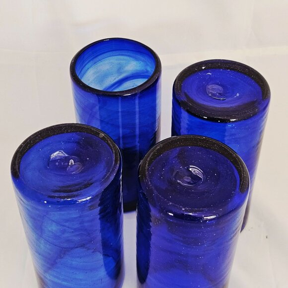 4 Hand blown Cobalt Highball Tumblers 6" ice tea glasses blue water glass artisa - Picture 4 of 8